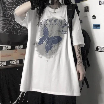Vasaros Marškinėlius Moterims Marškinėliai Harajuku T-shirt In Tamsiai Hip-hop ' o Asmenybės Drugelis Grafiti Spausdinti trumparankoviai Punk Drabužiai