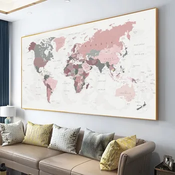 Naujas Pasaulio Žemėlapyje Drobė Spausdinti Blush Pink & Hunter Green Pasaulio Žemėlapis Plakatas Sienos Paveikslų Tapybos Dekoro Neįrėminti