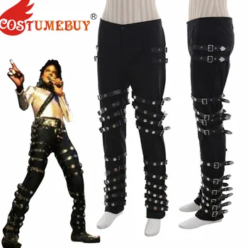 CostumeBuy Classic MJ Michael Jackson BLOGAI PUNK Juoda Silm Tinka Rodyti Roko Cosplay Kostiumų Eksploatacinių savybių Kniedės Kelnės kelnės