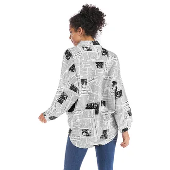 Moterys, Negabaritinių Palaidinė Spausdinimas Laikraštyje Marškinėliai Lady ilgomis Rankovėmis Laišką Laisvi Marškinėliai Atsitiktinis Palaidinė Afrikos Streetwear YY-5889