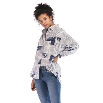 Moterys, Negabaritinių Palaidinė Spausdinimas Laikraštyje Marškinėliai Lady ilgomis Rankovėmis Laišką Laisvi Marškinėliai Atsitiktinis Palaidinė Afrikos Streetwear YY-5889