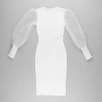 Naujausias Moterų Žiemos Seksualus Ilgomis Rankovėmis Mygtuką Skylę Midi Balta Bodycon Tvarstis Suknelė 2020 Elegantiškas Vakare Šalies Klubas Suknelė Vestidos