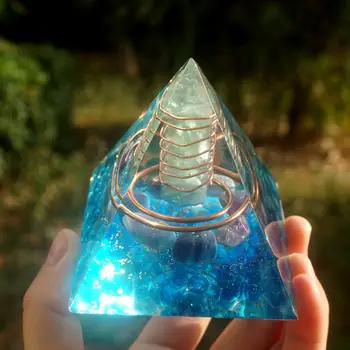 Orgonite Piramidės Žalia Fluorito Ramstis, Vario Energijos Ratą Su Ametistas Fluorito& Blue Kvarco Kristalų Gijimas Orgone Reiki