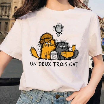 Medvilnės Jt Deux Trois Katės Marškinėlius Juokinga prancūzijos Frazė Įkvėpė Mielas Pūkuotas Katinas Šeimos Marškinėliai Kačių Mylėtojai Dovanų Top Tees
