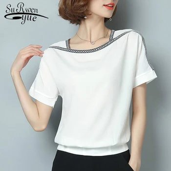 Mados šifono moterų palaidinė marškinėliai priežastinis plius dydis-trumpomis rankovėmis ponios viršūnes šifono palaidinė moterims marškinėliai blusas femininas 0370 30