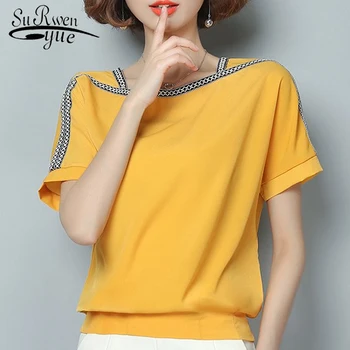 Mados šifono moterų palaidinė marškinėliai priežastinis plius dydis-trumpomis rankovėmis ponios viršūnes šifono palaidinė moterims marškinėliai blusas femininas 0370 30