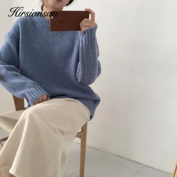 Hirsionsan Žiemos Kašmyras Negabaritinių Džemperis Moterims 2020 Elegantiškas Megztas Pagrindinio Puloveriai O Kaklo Prarasti Kieta Minkšta Moterų Megztinis