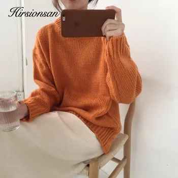 Hirsionsan Žiemos Kašmyras Negabaritinių Džemperis Moterims 2020 Elegantiškas Megztas Pagrindinio Puloveriai O Kaklo Prarasti Kieta Minkšta Moterų Megztinis