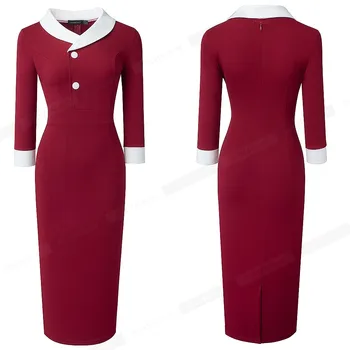 Gražus-Amžinai Rudens Retro Kontrasto Spalvų Kratinys Elegantiškas Biuras Suknelės Verslo Oficialų Apvalkalą Slim Moterų Suknelė B603