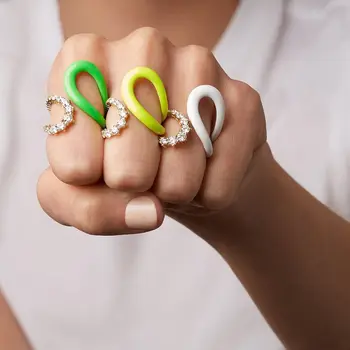 Spalvinga vaivorykštė moterų papuošalai vasarą karšto pardavimo atidaryti reguliuoti Neon emalį visą piršto žiedą, moterims