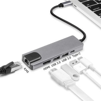 Trumsoon C Tipo su RJ45 Gigabit Ethernet HDMI VGA SD TF Kortelių Skaitytuvas USB 3.0 Aux Kabelis 