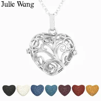 Julie Wang 1 Set Tuščiaviduriai Širdies Meilės Apranga Karoliai Su 6PCS Lavos Akmenų eterinis Aliejus Difuzoriaus Karolius, Kvepalai, Papuošalai