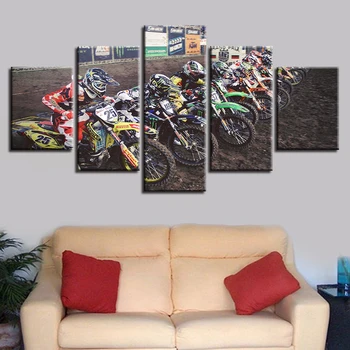 Sienos Meno Plakatas Šiuolaikinių Namų Puošybai Drobės Rėmo 5 Skydelis Motociklų Lenktynių Kambarį HD Spausdinti Tapybos Modulinės Nuotraukas