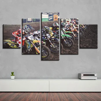 Sienos Meno Plakatas Šiuolaikinių Namų Puošybai Drobės Rėmo 5 Skydelis Motociklų Lenktynių Kambarį HD Spausdinti Tapybos Modulinės Nuotraukas
