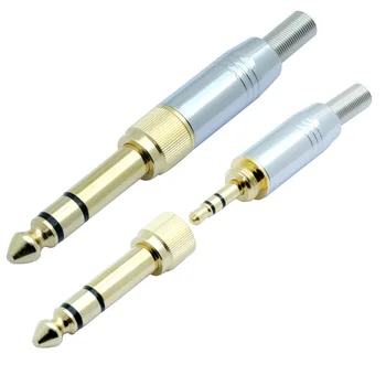 2sets/4pcs 6.35 mm male plug 3,5 mm female jack + 3.5 mm Stereo Plug W/Pavasarį 4mm Kabelis 2 1 audio jungtis asamblėja