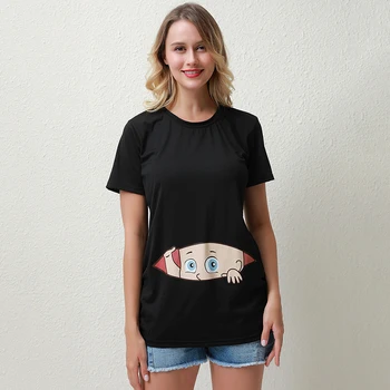 Vasaros Motinystės Drabužių Juokingas Animacinių Filmų Spausdinti Nėštumo T-Shirt Viršūnes Plius Dydis-Trumpomis Rankovėmis, Nėščios Moterys, Kvėpuojantis T-Shirts
