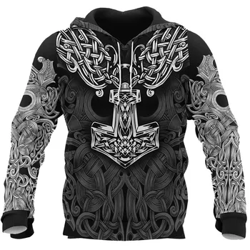 Viking Odin Tatuiruotė 3D Atspausdintas Vyrų hoodies Harajuku Mados Gobtuvu Palaidinukė Rudens/Žiemos Unisex Streetwear negabaritinių hoodie