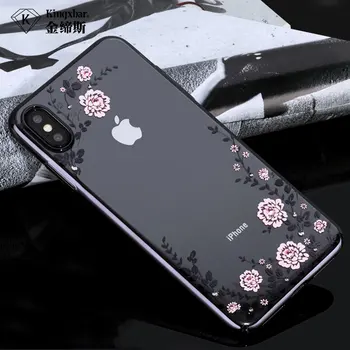 Blizgučiai Deimantų Danga Slim Telefono dėklas Skirtas iPhone XR XS Max XS X 10 galinis Dangtelis Sunkiai Shell Kristalų Skaidri Plona KINGXBAR
