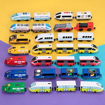 Vaikai Elektrinio Traukinio Žaislų Magnetinio Lizdas Diecast Elektros Geležinkelio Dviejų Vagonų Traukinys Medienos Žaislas TINKA T-hmas Medinių Brio Dainos