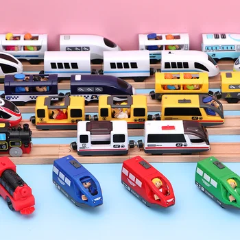 Vaikai Elektrinio Traukinio Žaislų Magnetinio Lizdas Diecast Elektros Geležinkelio Dviejų Vagonų Traukinys Medienos Žaislas TINKA T-hmas Medinių Brio Dainos