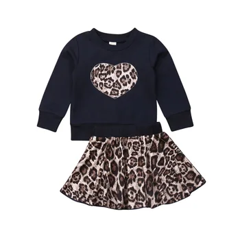 UK Bamblys Baby Girl Drabužiai Leopard Palaidinukė Viršūnes Suknelė, Sijonas Komplektus Rudens Žiemos Drabužių Rinkinys 1-6T