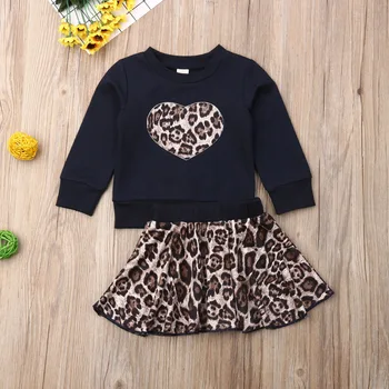 UK Bamblys Baby Girl Drabužiai Leopard Palaidinukė Viršūnes Suknelė, Sijonas Komplektus Rudens Žiemos Drabužių Rinkinys 1-6T