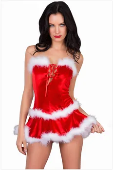 Kalėdų cosplay seksualus kostiumai Raudonos Vamzdžio Viršus be Rankovių Sutvertas Atgal Sagtis Santa Claus fancy Dress Fantasias erotinis apatinis trikotažas