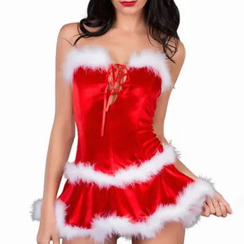 Kalėdų cosplay seksualus kostiumai Raudonos Vamzdžio Viršus be Rankovių Sutvertas Atgal Sagtis Santa Claus fancy Dress Fantasias erotinis apatinis trikotažas