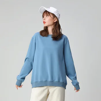 2020 Moterų laisvas megztinis apvalios kaklo vientisos spalvos megztinį, pilkos