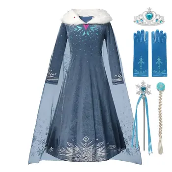 MUABABY Princesė uzpost Mergaičių Snaigės Spausdinti Naujos Snaigės Šalis Suknelė Vaikų Helovinas Fancy Elsa Kostiumas 3-10 Metų