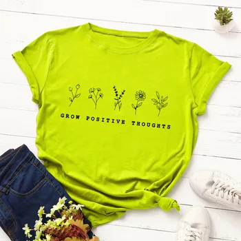 Augti Teigiamas Mintis T-Shirt Vasaros Gėlės Drabužių Bičių Mylėtojas Dovana Tee Estetinės Išsaugoti Augalų, Gėlių Mergaičių Komplektus Derliaus Viršų