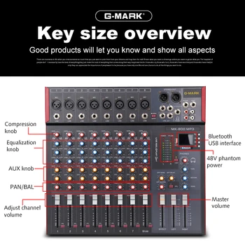 G-MARK MK800 Profesionalus Mikšeris Garso Muzikos Studija Konsolės Etape Mikrofonas Maišymo DJ Šalies Bažnyčios, 48V Phantom Power