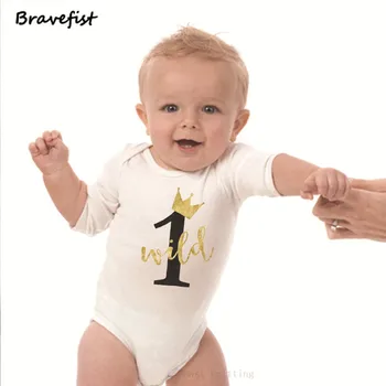 Viena Skaitmeninė Vasarą Kūdikis Bodysuits Trumpomis Rankovėmis Su Gimtadieniu Vaikai Jumpsuits Trumpas Rankovės Baltos Spalvos Kūdikių Komplektus Outwear Viršų