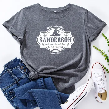 Viršūnės Moterų Sanderson Grafinis T-shirt Helovinas Spausdinti Grunge Trišakiai Plius Dydis Medvilnės, trumpomis Rankovėmis Marškinėlius Ragana Estetinės T Shirts