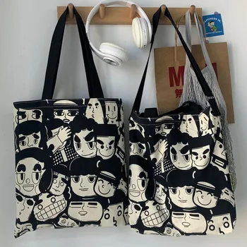 Anime Cartoon Nešti Pirkinių Krepšiai Moterų 2020 Didelės Drobės Pečių Maišą Ponios Studentų Medvilninio Audinio, Eko Shopper su Užtrauktuku