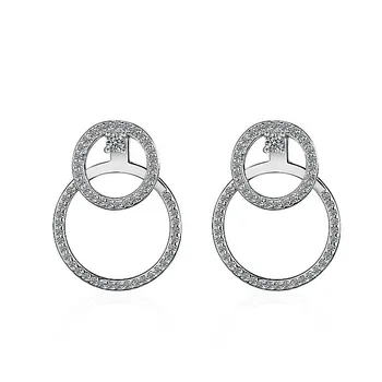 925 sterlingas sidabro mados du apvalūs blizga cirkonis ponios'stud auskarai didmeninė papuošalai moterims, moterų vestuvių dovana pigu