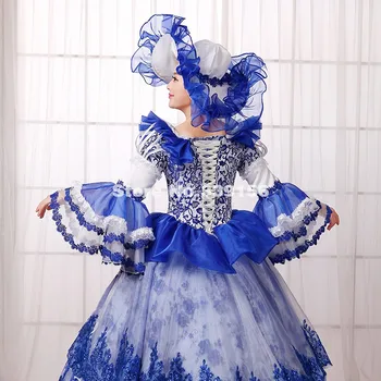 Geriausias Pardavėjas Blue Print Blyksnius Rankovės Nėrinių Rokoko marija Antuanetė Suknelė Renesanso, Viduramžių 18 A. Suknelės, Kostiumai Vestidos