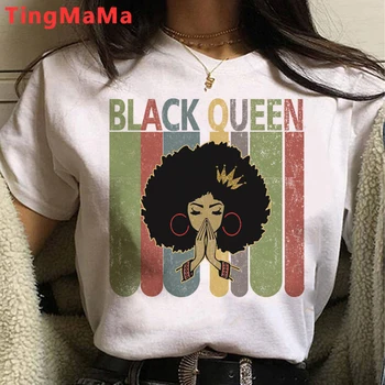 Melanino Marškinėliai Moterims Juodosios Afrikos Garbanotais Plaukais Mergina Grafinis Tees 