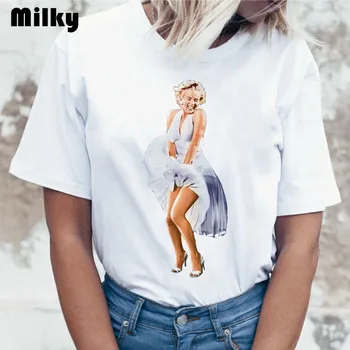 Marilyn monroe t shirt viršūnes moterų femme t shirts streetwear t-shirt vasaros moterų naujus drabužius juokinga grunge hip-hop negabaritinių tee
