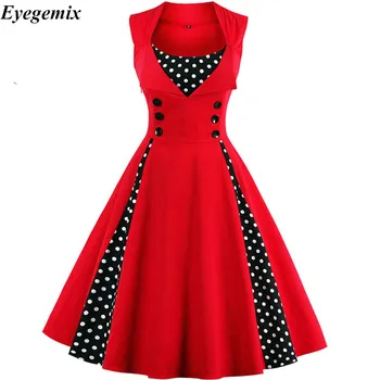 S-4XL Moterų Apdaras Retro Vintage Suknelė 50s 60s Rockabilly Dot Sūpynės Pin Iki Vasaros Šalis Suknelės Elegantiškas Tunika Vestidos Atsitiktinis