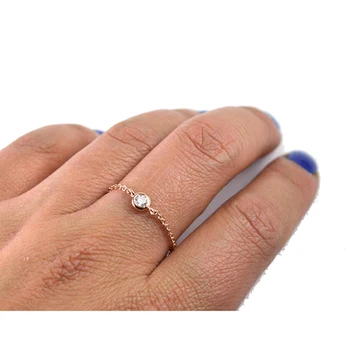 Dydis #5-8 subtilus vieno akmens AAA+ kubinis cirkonis plona grandinė dizainas paprastas bezel cz skanėstas nuostabiu mergina, moteris, 925 sidabro žiedas
