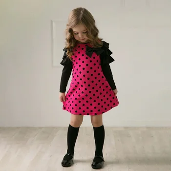 Nauja Rudens Kūdikių Mergaitės Drabužius Polka Dot Modelis ilgomis Rankovėmis Suknelė Vaikams, Vaikiška Inscenizacija Sundress 2-8y