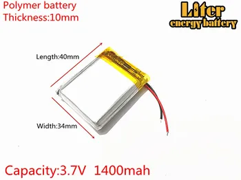 3.7 V 103440 ličio-jonų polimerų baterija 1400 mah transporto kelionės duomenų rašytuvas LED garsiakalbiai žaislai