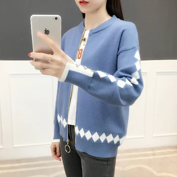 Megztinės striukė moterų naują pavasario 2019 trumpas purus megzti megztinis korėjos versija Baitao beisbolo drabužiai