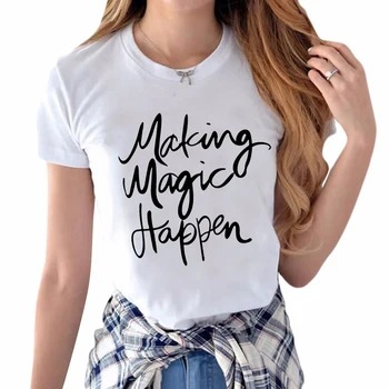 2020 m., NAUJOJI Priėmimo Magija Atsitikti, Letter Spausdinimo Atsitiktinis marškinėliai Top Women marškinėliai Vasaros trumpomis rankovėmis Viršūnes gatvės stiliaus Moteris Tees