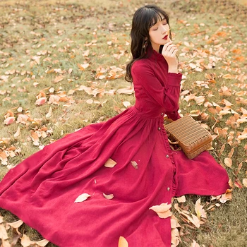 YOSIMI 2020 m. Rudenį Maxi Elegantiškas Raudonasis Velvetas Derliaus Ilgai Moterų Suknelė Visiškai Kulkšnies Rankovių Ilgis Žalia Vakare Šalies Moterų Suknelė