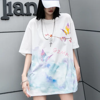 Siuvinėjimo Hip-Hop Butterfly Marškinėliai Vyrams 2020 Japonų Stiliaus Harajuku Tees Marškinėliai Medvilnės Negabaritinių Trumpomis Rankovėmis Viršūnes
