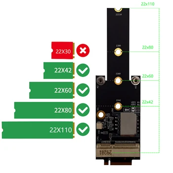 Mini PCI-E NGFF M. 2 Raktas M/E Adapteris Keitiklis Kortelę, SIM Lizdas Power LED