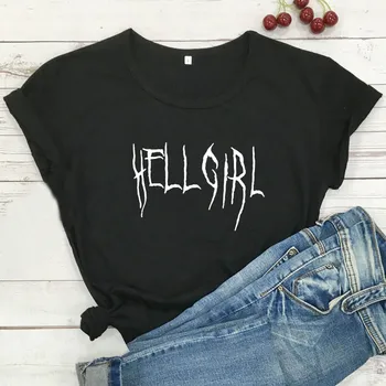 Hell Girl Harajuku Marškinėliai Moterims Vasaros trumpomis Rankovėmis Medvilnės Marškinėlius Moteris Viršūnės Juodos Femme marškinėliai Atsitiktinis Camiseta Mujer