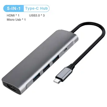USB HUB C STEBULĖS Mutis USB 3.0 HDMI 4K /SD/TF Card Reader/ PD įkrovimo Audio /RJ45 Adapteris, skirtas 